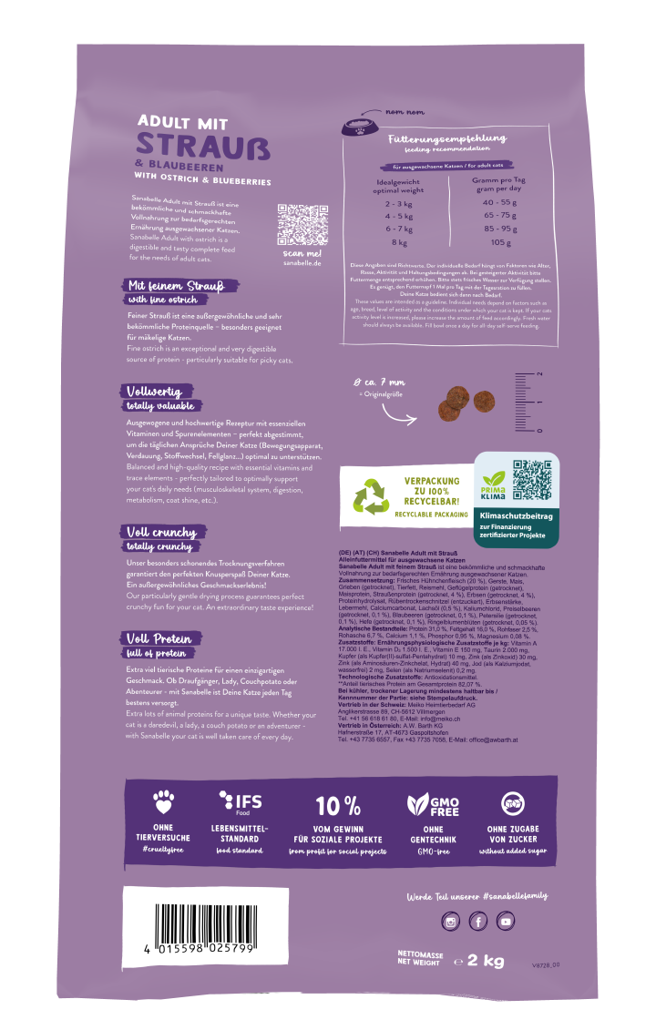 Sanabelle Katzen-Trockenfutter Adult mit Strauß